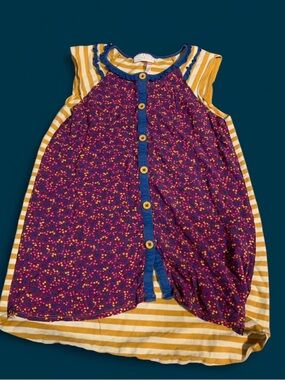 Kids Purple Floral & Yellow Stripe Sleeveless Top